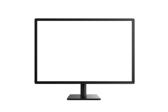 Blank screen monitor mockup. Transparent background, PNG file.