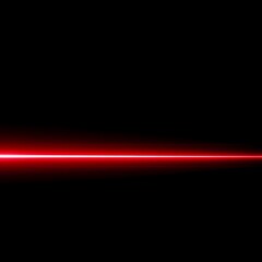 Fototapeta premium Red laser beam on black background, horizontal glowing light streak, futuristic neon ray of energy, cinematic optical lens flare effect