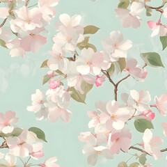 Fototapeta premium 15. **Generate a seamless pattern of delicate cherry blossoms in soft pinks and greens.**