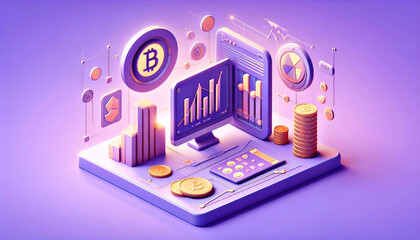 virus and technology 3D minimal Icon, data analytics, graphs dashboard, bitcoins digital cryptocurrency and business finance Stock market website SEO concept
