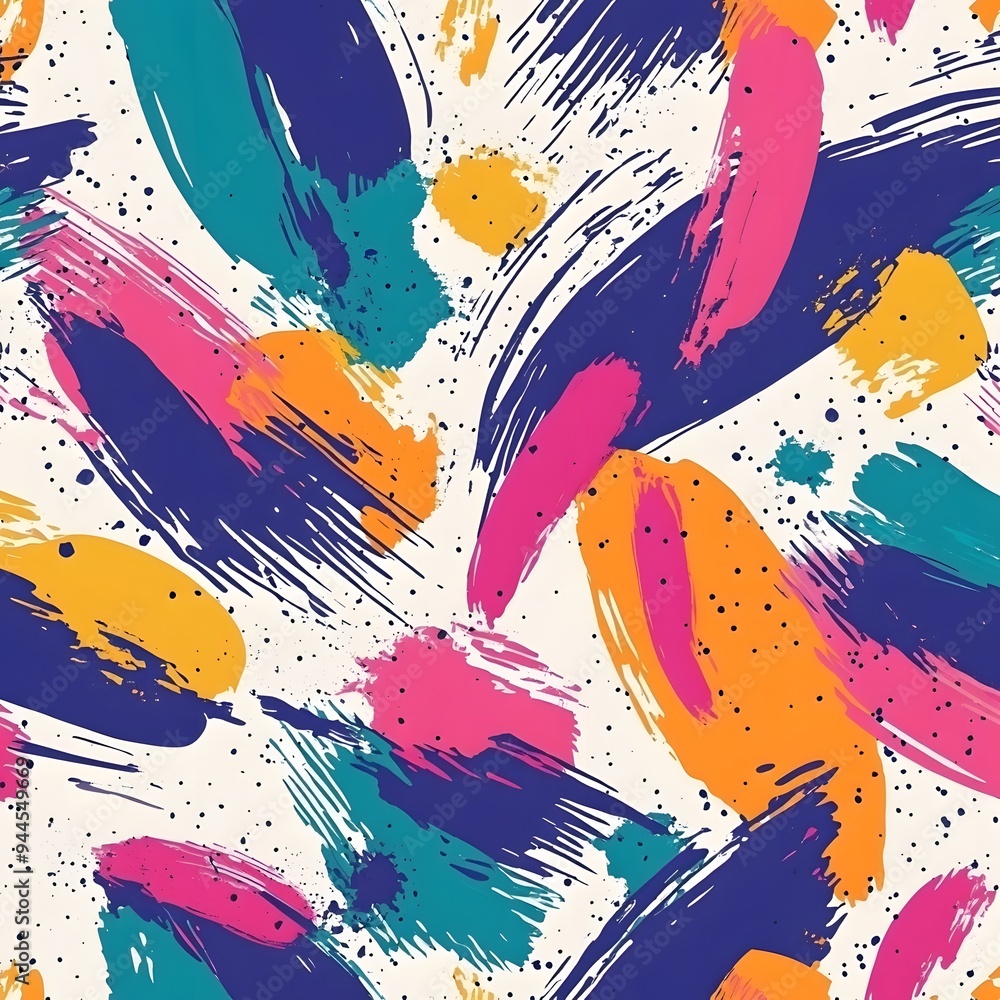 Poster 16. **create a seamless pattern featuring abstract brush strokes and splatters in vibrant hues.**