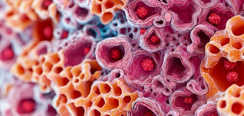 A closeup of inflamed tissue healing over time, with a progression from active inflammation to a healthier state Inflammatory bowel disease IBD concept.