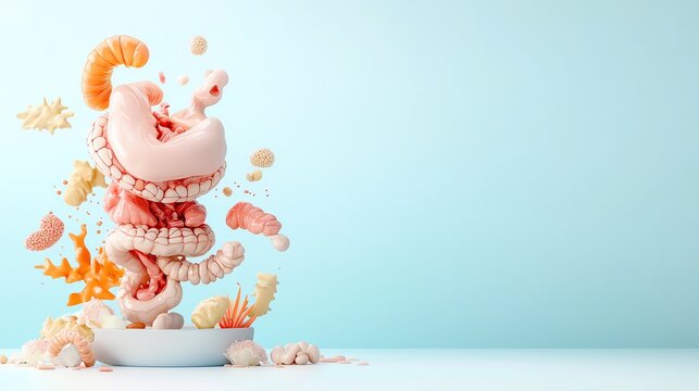 A detailed illustration of the digestive tract showing inflamed areas typical of Crohn s disease or ulcerative colitis Inflammatory bowel disease IBD concept.