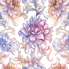 144. **Generate a seamless pattern of intricate, floral motifs in a soft, watercolor style.**