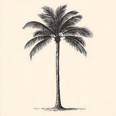 Hand-Drawn Illustration of a Tall Palm Tree