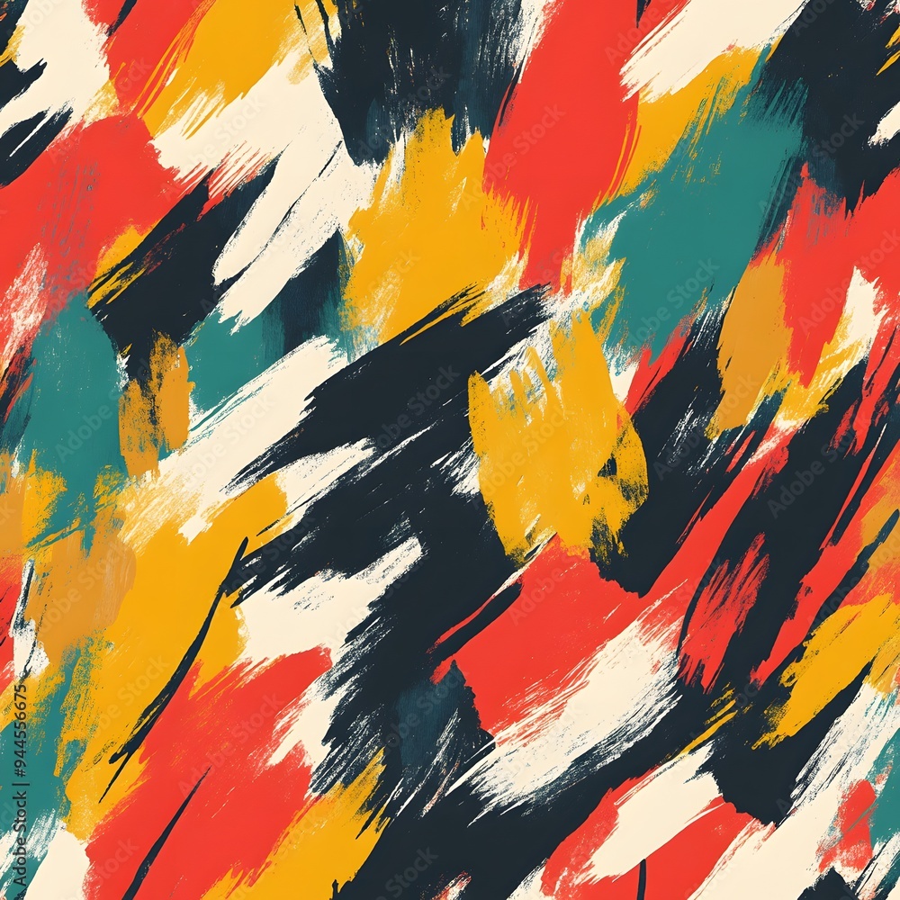 Poster 134. **design a seamless pattern featuring abstract, painterly brush strokes in a vibrant, mixed col