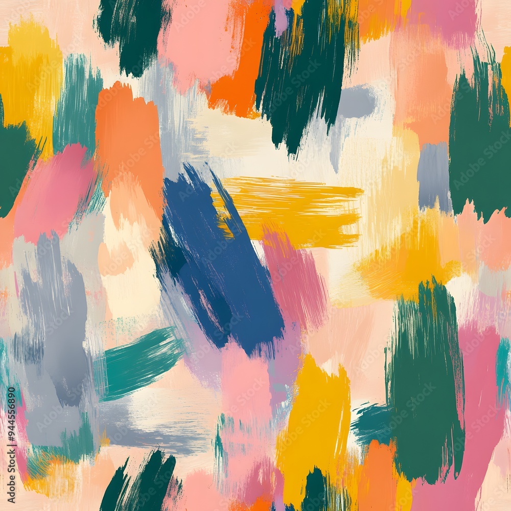 Poster 134. **design a seamless pattern featuring abstract, painterly brush strokes in a vibrant, mixed col