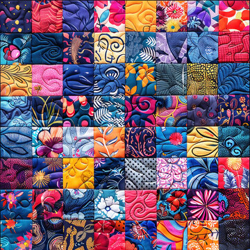 Colorful zentagle patchwork quilt or background with many patterns.