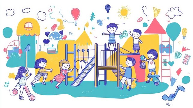kids playing playground colorful cartoon style clip art preview