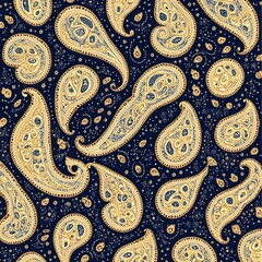 138. **Generate a seamless pattern of elegant, scrolling paisleys in a sophisticated, gold and navy scheme.**