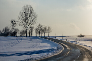 Winter view of a road in the Czech Republic