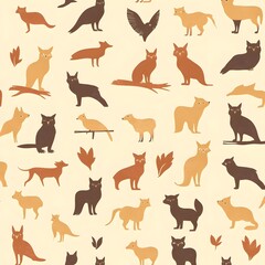 12. **Generate a seamless pattern of charming animal silhouettes, such as foxes and owls, in earthy tones.**