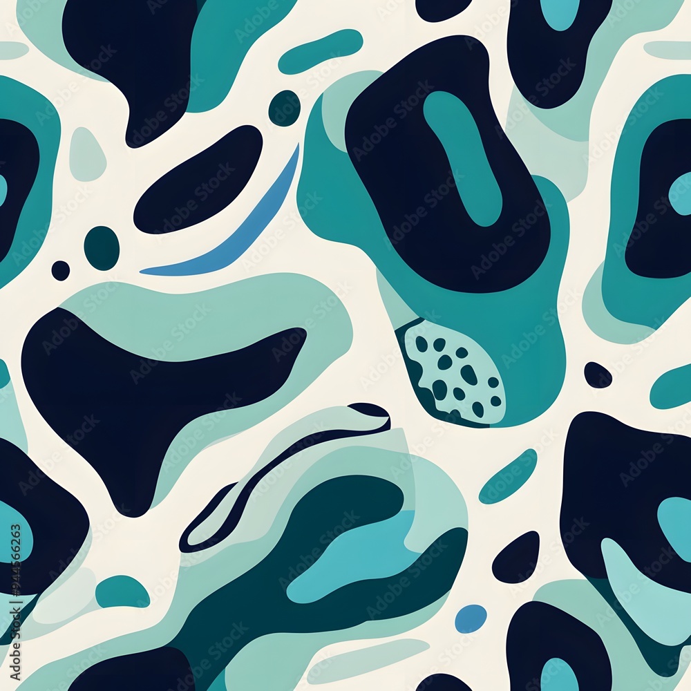 Poster 127. **create a seamless pattern with modern, abstract shapes in a cool, oceanic color scheme.**
