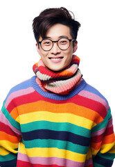 PNG Hong Konger man turn to face wearing colorful sweater portrait glasses fashion.