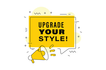 Upgrade your style sign,  Flat, yellow, lightning-shaped sign, upgrade your style sign.