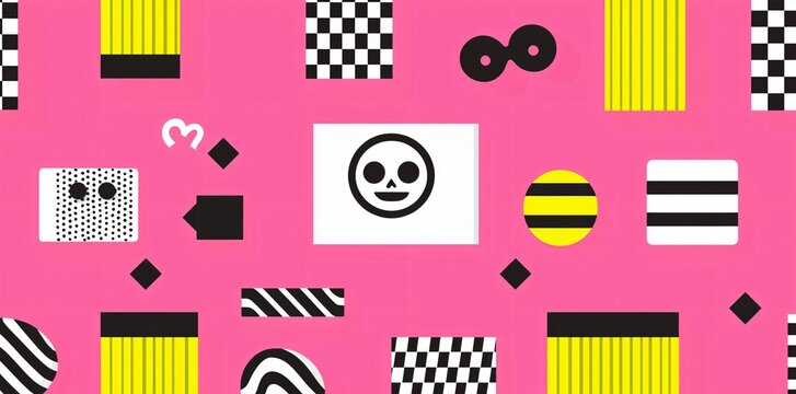 Geometric Abstract Art with Skull Emoji