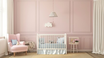Pink babys room with matching furniture