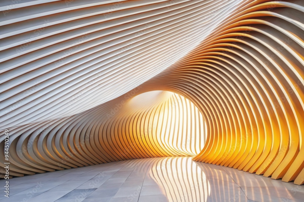 Poster a mesmerizing wave of wood and light guides visitors through an architecturally stunning corridor, i