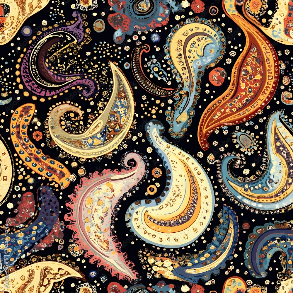 Poster 115. **create a seamless pattern with intricate, abstract paisleys in a sophisticated color palette.