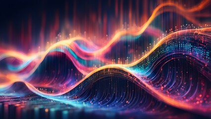 A colorful wave of light with a purple and orange stripe