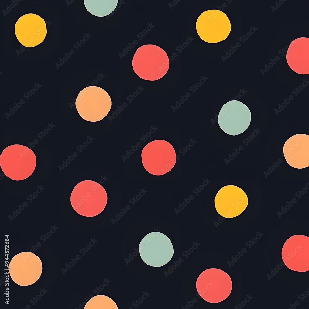 Poster 7. **create a seamless pattern featuring retro polka dots in bright, bold colors on a dark backgroun