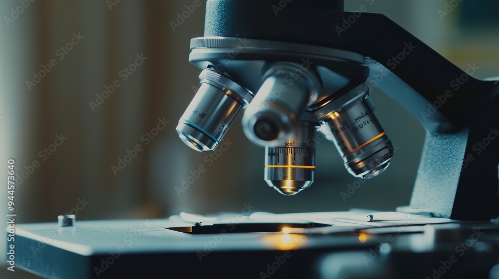 Poster a close up of a microscope on a table