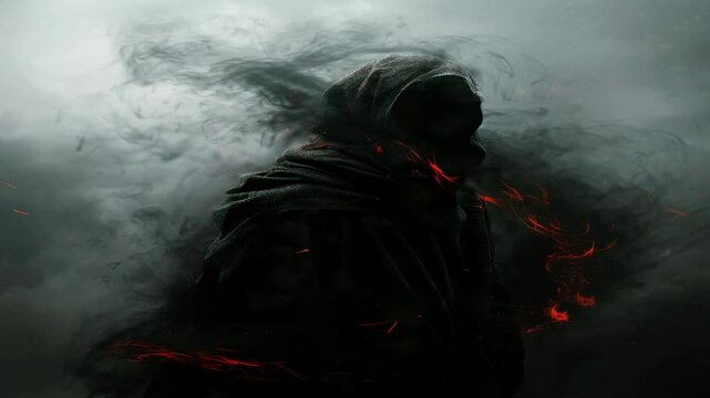 The abstract appearance of a horror skull is eerie and mystical, with a graphic combination of dark color elements as the main point of a nightmare atmosphere