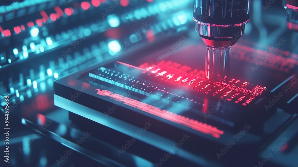 Sticker Close-up of a DNA sequencing machine, emphasizing the advancements in biotechnology and genetics. Minimal and Simple