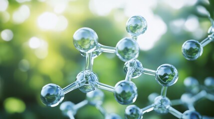 Close-up of a molecular structure glowing in soft natural light outdoors