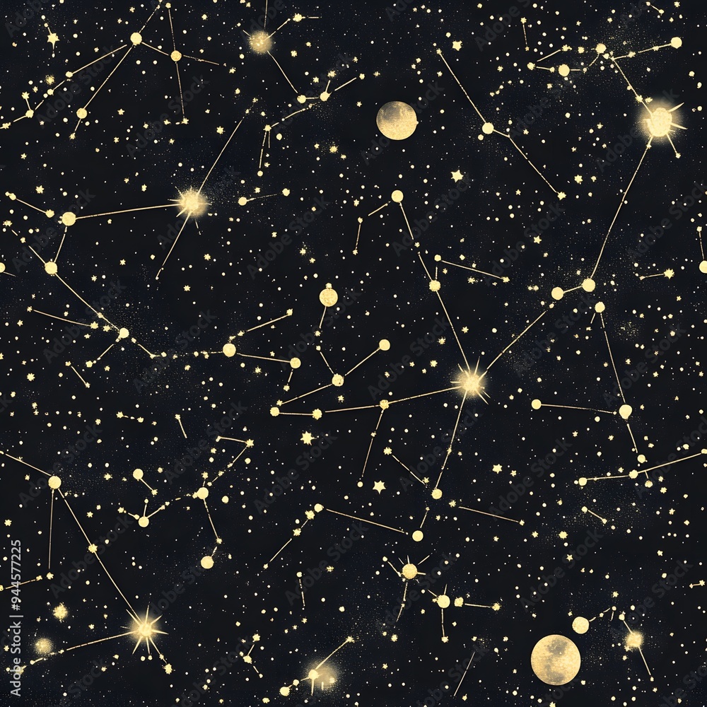 Wall mural 105. **generate a seamless pattern of delicate, celestial constellations in a dark, starry backgroun