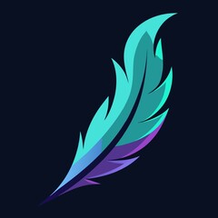 Stylized Feather in Turquoise and Purple Representing Lightness and Freedom Against Dark Background.
