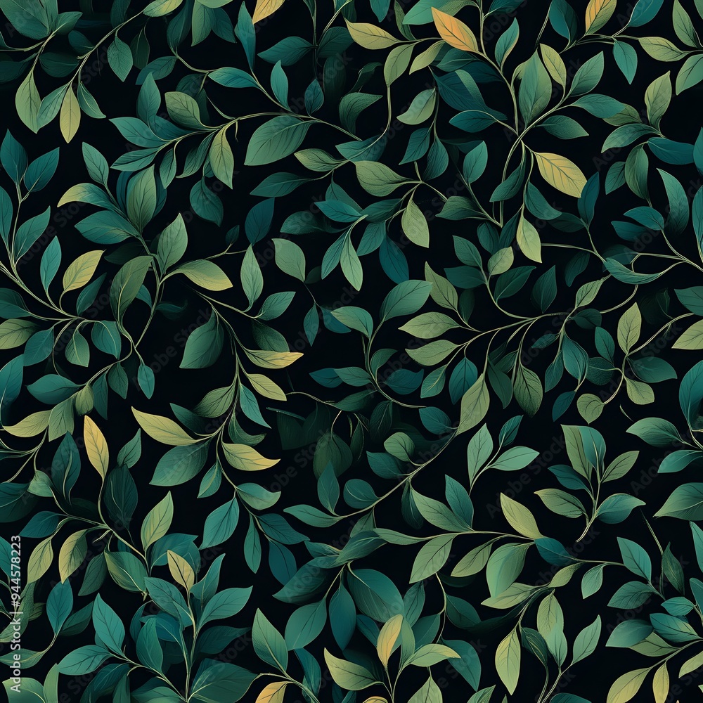 Aufkleber 1. **create a seamless pattern with intertwined vines and leaves in a rich, dark green color palette