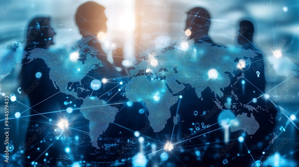 Poster global business networking and data exchange for hr and customer service strategy