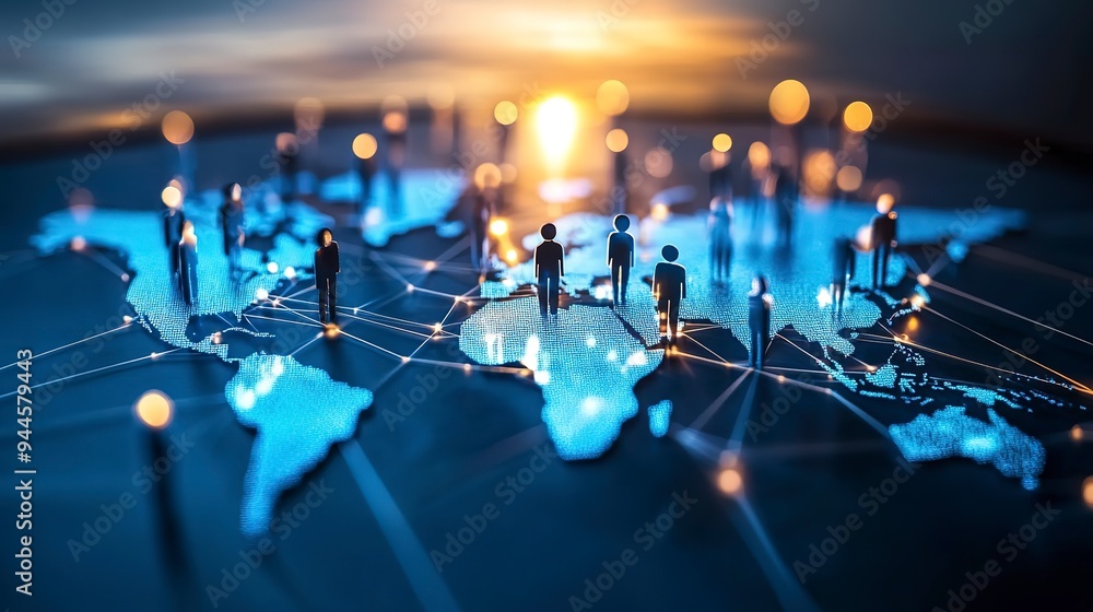 Poster global business networking and data exchange for hr and customer service strategy