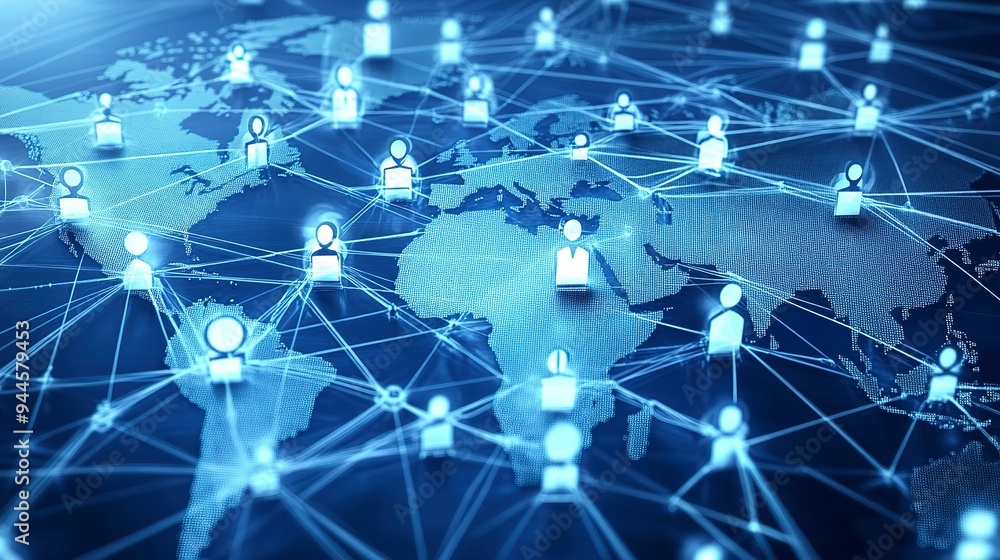 Poster global business networking and data exchange for hr and customer service strategy