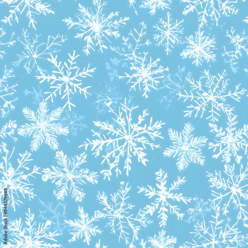 Poster 5. **design a seamless pattern with delicate snowflakes and frost patterns in shades of icy blue.**
