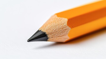 Close-up of a sharpened orange pencil resting on a white surface