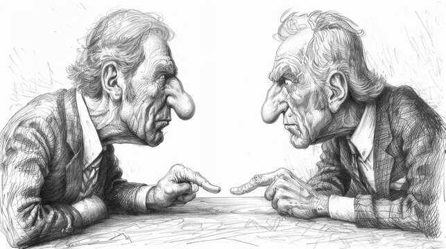 Two cartoon businessmen in intense argument with pointed gestures