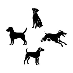 Silhouette design, Dog silhouette vector illustration, four different styles with black color.