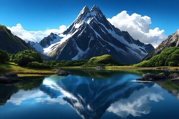 Peaceful landscapes rendered with a focus on natural beauty and simplicity, depicted in a digital illustration