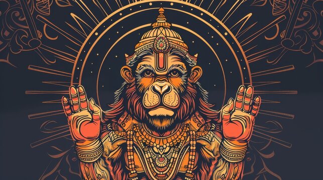 Lord hanuman ji on parvat stand virat panchmukhi hamuman ji glaxy background