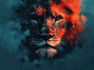 Obraz premium Abstract lion face emerging from soft pastel watercolor, minimal shapes and lines, 3D depth with subtle gradients