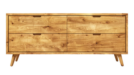 Wooden sideboard with drawers isolated on transparent white background, clipping path