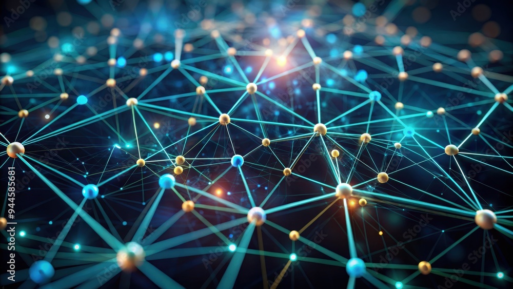 Poster intricate network of glowing nodes illuminates the digital universe with connections in a mesmerizin