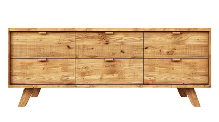 Wooden sideboard with drawers isolated on transparent white background, clipping path
