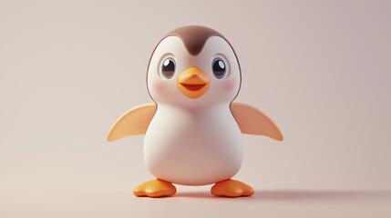 Cute cartoon penguin standing and smiling on pink background
