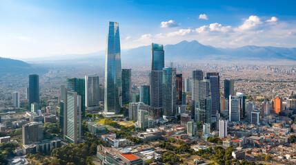 Santiago de chile financial district skyline with the andes mountains in the background