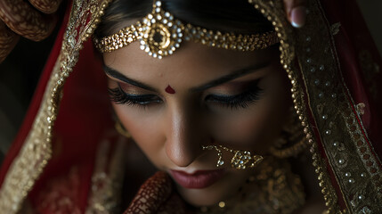 Indian bride getting ready for traditional wedding ceremony