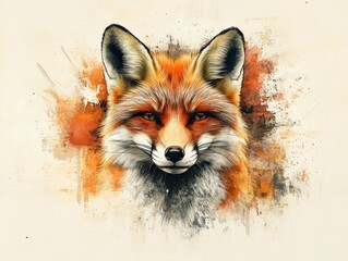 Fototapeta premium Abstract 3D fox face in minimal watercolor, muted oranges and browns, soft brushstrokes