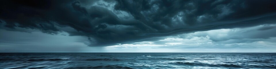Obraz premium Dramatic Seascape Featuring Dark Clouds in a Minimalist Style, Capturing Extreme Weather Conditions